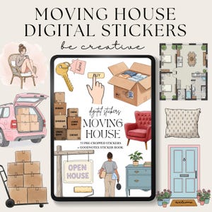 Digital Stickers Moving Buying House, Goodnotes Every Day Sticker Book, Real Estate Agent Scrapbooking, Reality PNGs, Packing Unpacking