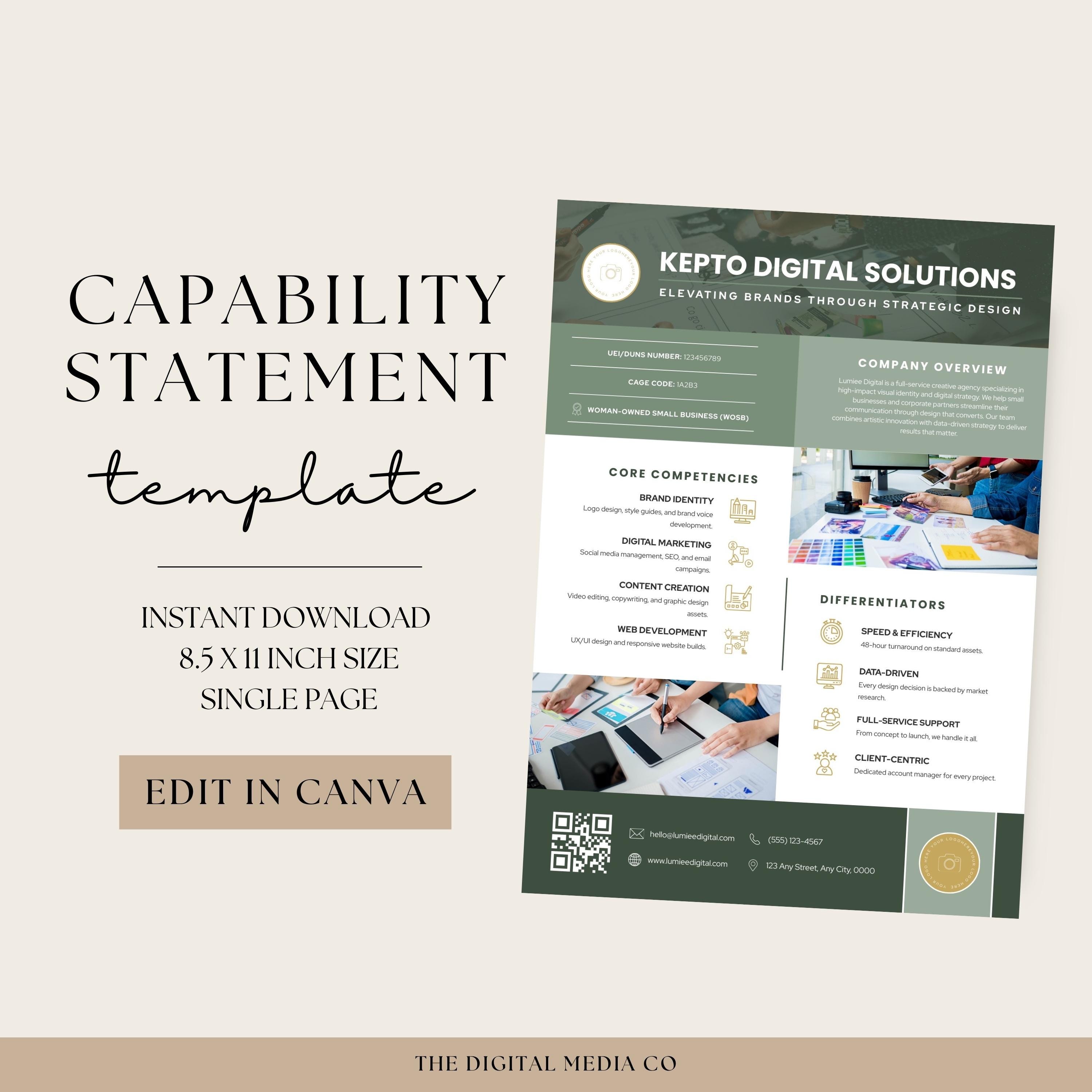 Capability Statement Template Canva, Editable Business Capability ...