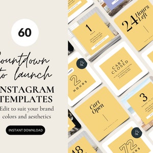 Product Launch Instagram Templates, Canva Editable Posts, New Product Countdown, Course Launch Marketing, Cart Open Announcement, Bright