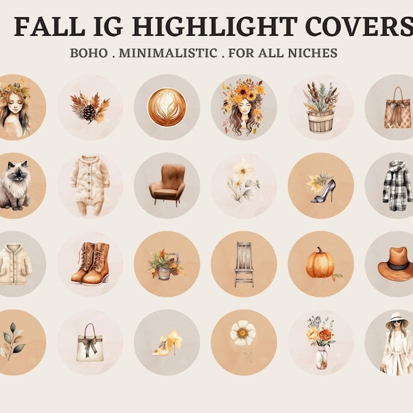 Boho Instagram Highlight Covers, Fall Story IG Highlight Template, Instagram Bundle, Minimalist IG Story Icons, Autumn Insta Highlight