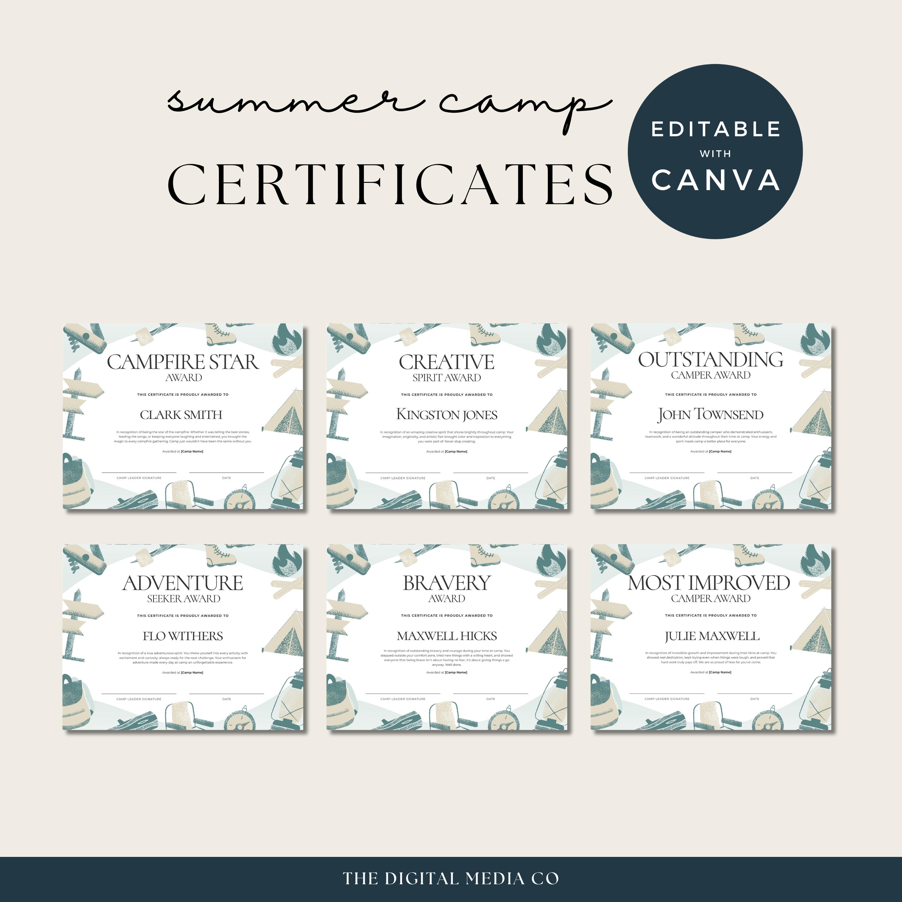 Summer Camp Certificate Template Editable Canva - Etsy