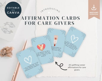 Care Giver Affirmation Cards, Canva Nursing Templates, Printable Affirmation Deck, Digital Caregiver Affirmation Cards, Care Giving Support