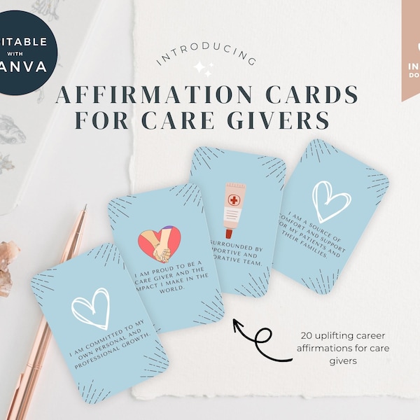 Care Giver Affirmation Cards, Canva Nursing Templates, Printable Affirmation Deck, Digital Caregiver Affirmation Cards, Care Giving Support