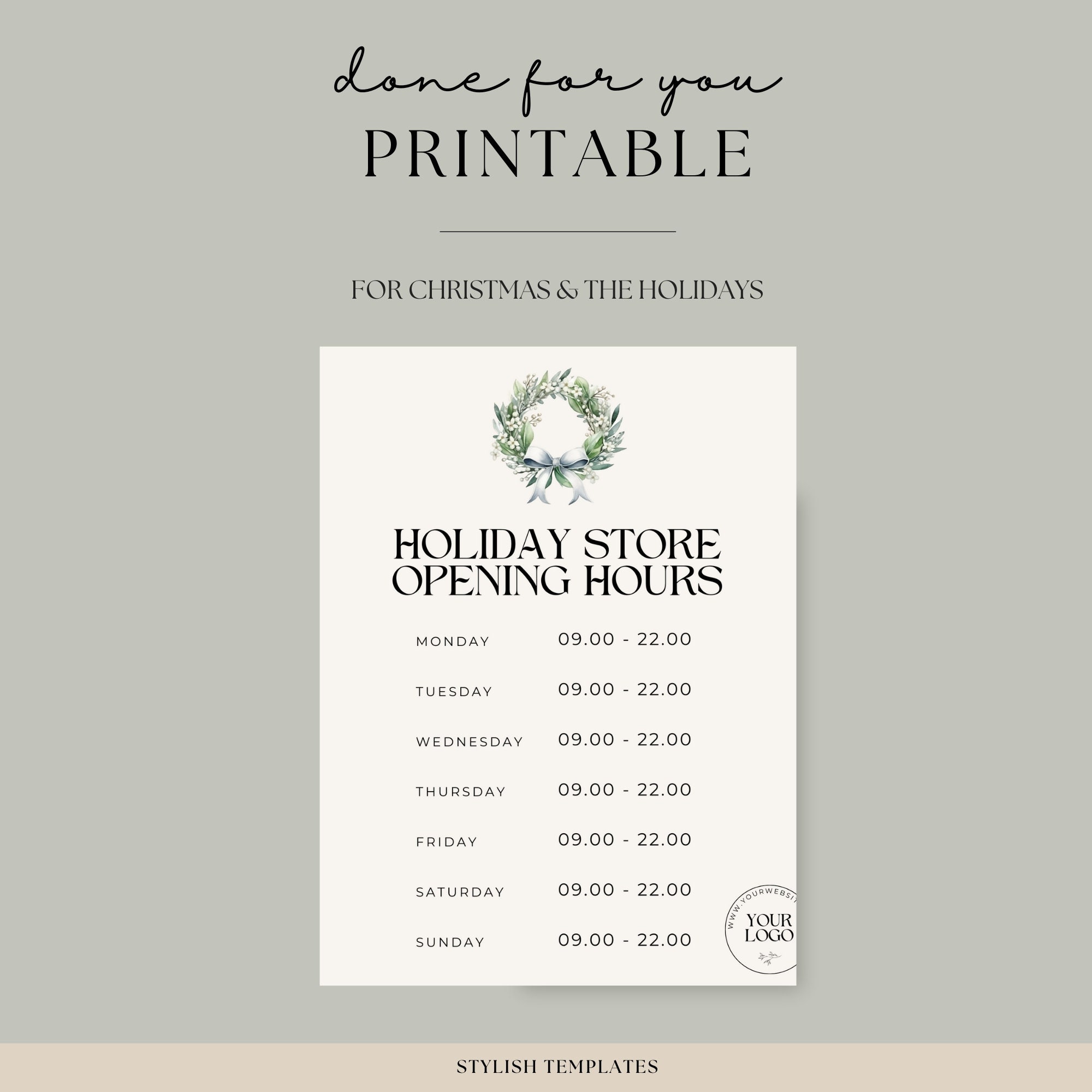 Festive Operating Hours Christmas Store Hours Template, Holiday Operating Times Sign, Festive ...