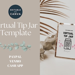 Qr Code Sign Template | Venmo Sign Template | Tip Your Bartender Sign | Social Media Sign | Instant Download | Scan To Pay  | Canva Tip Jar