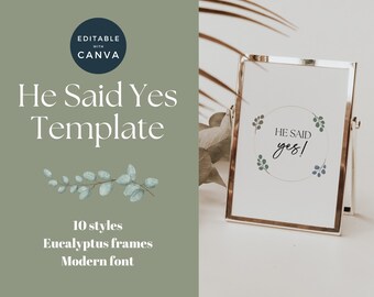 Dijo que sí, signo de compromiso imprimible, signo de recién comprometido, plantilla de boda de Canva, descarga instantánea, signo de 5x7, signos de propuesta de Canva