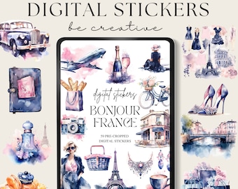 Bonjour France Digital Planner Stickers, Goodnote Stickers, French Travel Stickers, Paris Tourism Digital Stickers Goodnotes, Notability PNG
