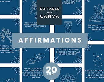 Affirmation Cards Template Canva, Affirmation Station, Printable Affirmation Cards, Affirmation Cards Printable, Blue Affirmation Cards