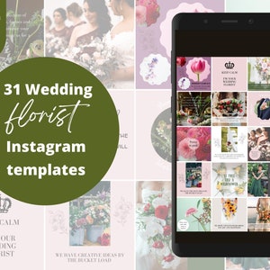 31 Wedding Florist Instagram Templates, Wedding Florist Social Media Posts, Canva Templates For Wedding Florist Professionals