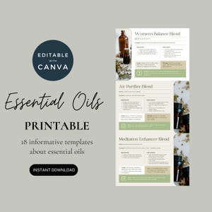 Essential Oil List Template, Canva Editable Printable, Aromatherapy Sheet, Wellness Resource, Spa Product Document, Massage Therapist Page