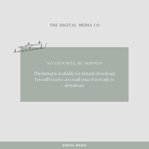Puede incluir: Anuncio de listado de productos digitales con el texto "&iexcl;descarga instant&aacute;nea!" en una fuente manuscrita. El texto "THE DIGITAL MEDIA CO" est&aacute; en la parte superior. El texto "NO SE ENVIAR&Aacute; NING&Uacute;N ART&Iacute;CULO" est&aacute; en el centro, con detalles adicionales sobre la descarga instant&aacute;nea.