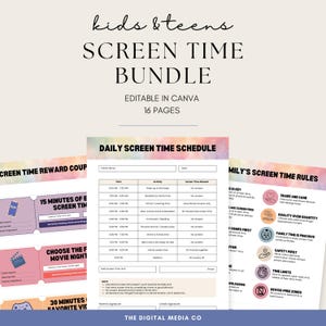 Screentime Rules Printable for Kids, Screen Time Reward Chart, Teen Screen Time Bucks, Canva Education Template, Children&#39;s Computer Time