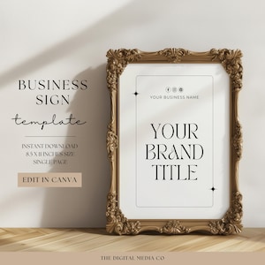 Zakelijk bord, afdrukbare bewegwijzering op canva, kleine bedrijfssjabloon, bewerkbare bedrijfsafdruk, reclame op 1 pagina voor kleine bedrijven, moderne branding