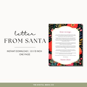 Carta de Navidad de Papá Noel imprimible, Carta personalizada de Papá Noel, Correo festivo para niños, Nota para niños de Papá Noel, Canva Navidad