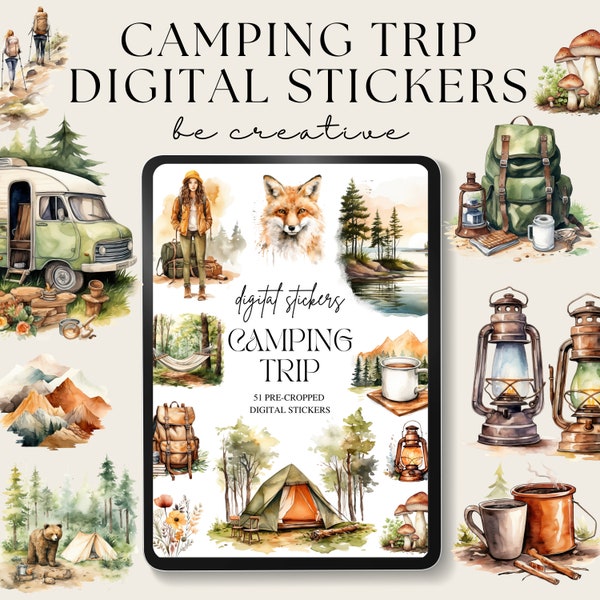 Camping Digital Stickers, Goodnotes Great Outdoors Stickers, Every Day Stickers, Notability Planner Embellishments, Explore Scrapbooking