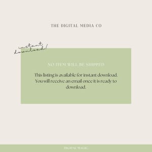 Puede incluir: Un rect&aacute;ngulo verde con texto blanco que dice "THE DIGITAL MEDIA CO" en la parte superior y "NO ITEM WILL BE SHIPPED" en la parte superior del rect&aacute;ngulo. El texto debajo dice "This listing is available for instant download. You will receive an email once it is ready to download." El texto "instant download!" est&aacute; escrito a mano en negro en la parte superior izquierda de la imagen.