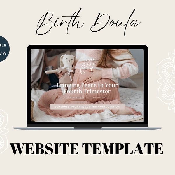 Doula Canva Template, Canva Website Template, Canva Birth Coach Page, Midwife Website Template, Editable Canva Site For Doula Services