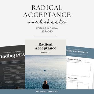 Schede di lavoro sull&#39;accettazione radicale, quaderno di lavoro DBT stampabile in PDF, diario sulla salute mentale, strumento di terapia dell&#39;autocompassione, download digitale, Canva