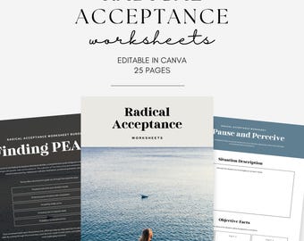 Radical Acceptance Worksheets, Printable DBT Workbook PDF, Mental Health Journal, Self Compassion Therapy Tool, Digital Download, Canva