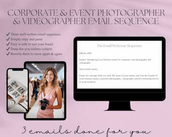 Secuencia de correo electrónico de bienvenida para fotógrafos y camarógrafos, hecha para usted Plantillas de marketing para empresas de fotografía y vídeo