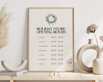 Christmas Store Hours Template, Holiday Operating Times Sign, Festive Printable, Canva Template For Small Businesses, Client Holiday Message