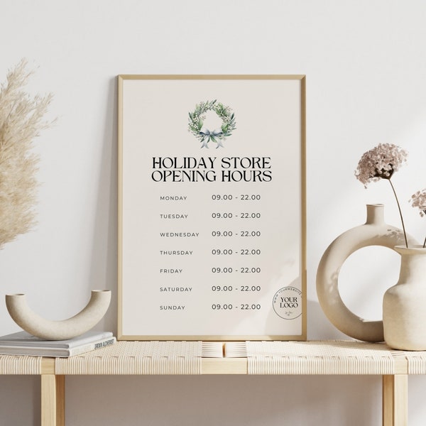 Christmas Store Hours Template, Holiday Operating Times Sign, Festive Printable, Canva Template For Small Businesses, Client Holiday Message