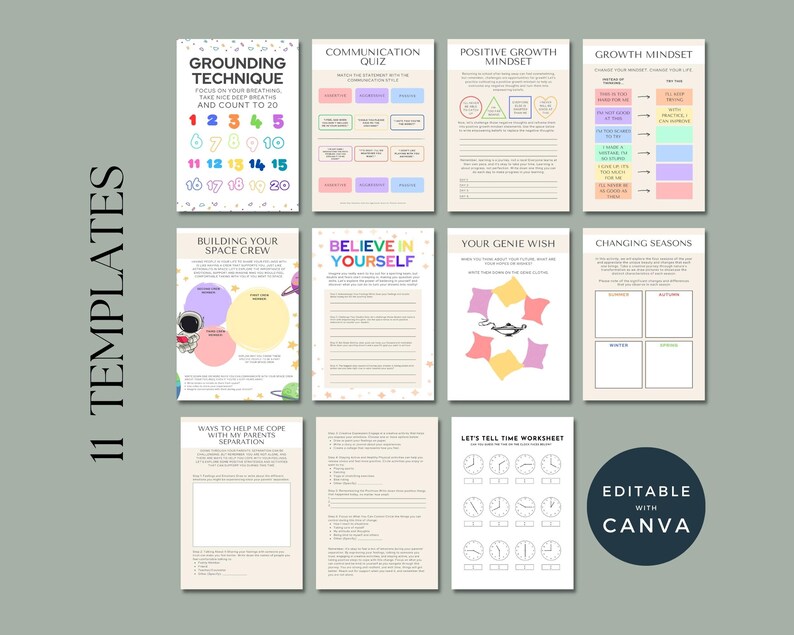 Mental Health Activities for Children, Kids Mental Health Printables, Editable Young Learners Worksheets Bundle, Therapist Work Sheets image 3