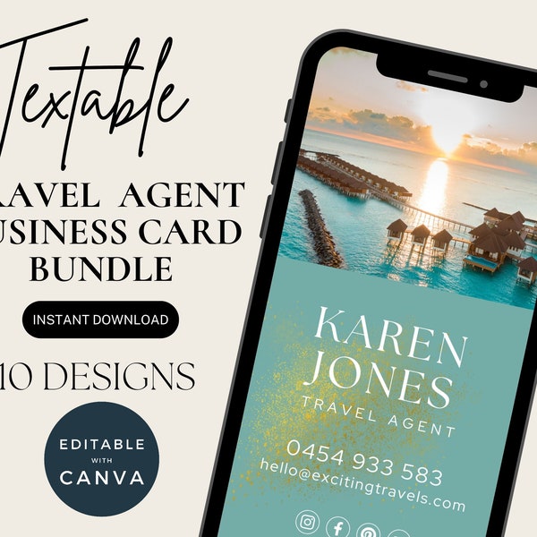 Digital Travel Agent Business Card For Phone, Agency Phone Template, Travel Agent Marketing, Editable Phone Business Card For Trips