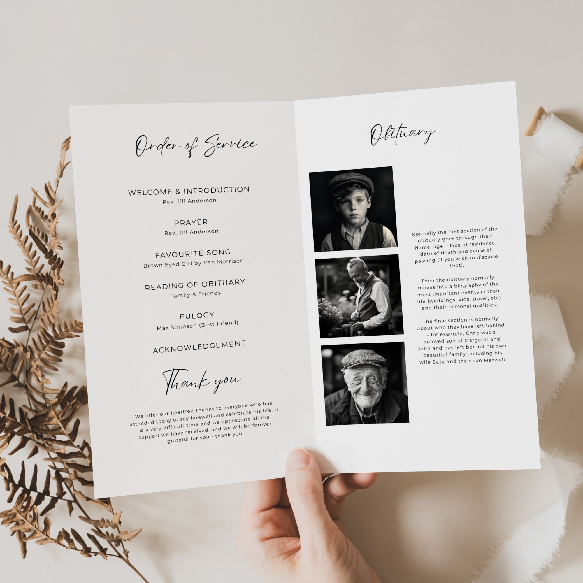 Draft Funeral Program Editable Funeral Program Template, Funeral Memorial, Order of Service ...