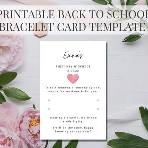 Modèle imprimable de cadeau de bracelet de retour à l'école, carte de bracelet imprimable, carte de bracelet d'enfants modifiable de Canva, imprimable de retour à l'école