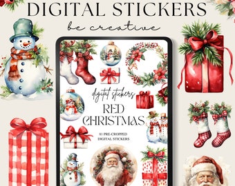 Rote Weihnachts-Digital-Planer-Aufkleber | Digitales Stickeralbum | Goodnotes-Aufkleber | Festliche Aufkleber | Goodnotes Planer | Traditionelle PNGs