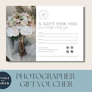 Gift Card For Photographer | Photo Session Gift Card | Printable Marketing Certificate | Gift Voucher Template | Editable Canva Gift Card