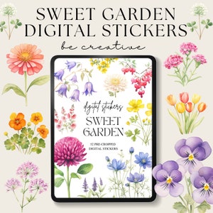 Sweet Garden Digital Stickers, Goodnotes Floral Stickers, Flower Stickers, Goodnotes Planner Collection, Notability Ipad Set, Png Stickers