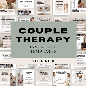 Peut inclure: Un ensemble de 30 modèles Instagram pour la thérapie de couple. Les modèles abordent une variété de sujets, notamment l'intimité, la communication et la résolution des conflits. Les modèles sont conçus dans un style minimaliste avec une palette de couleurs neutres.