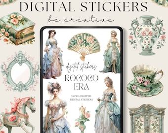 Stickers numériques pour agenda de l'époque rococo | Livre d'autocollants numériques | Autocollants Goodnotes | Stickers victoriens | Agenda Goodnotes | vintage png