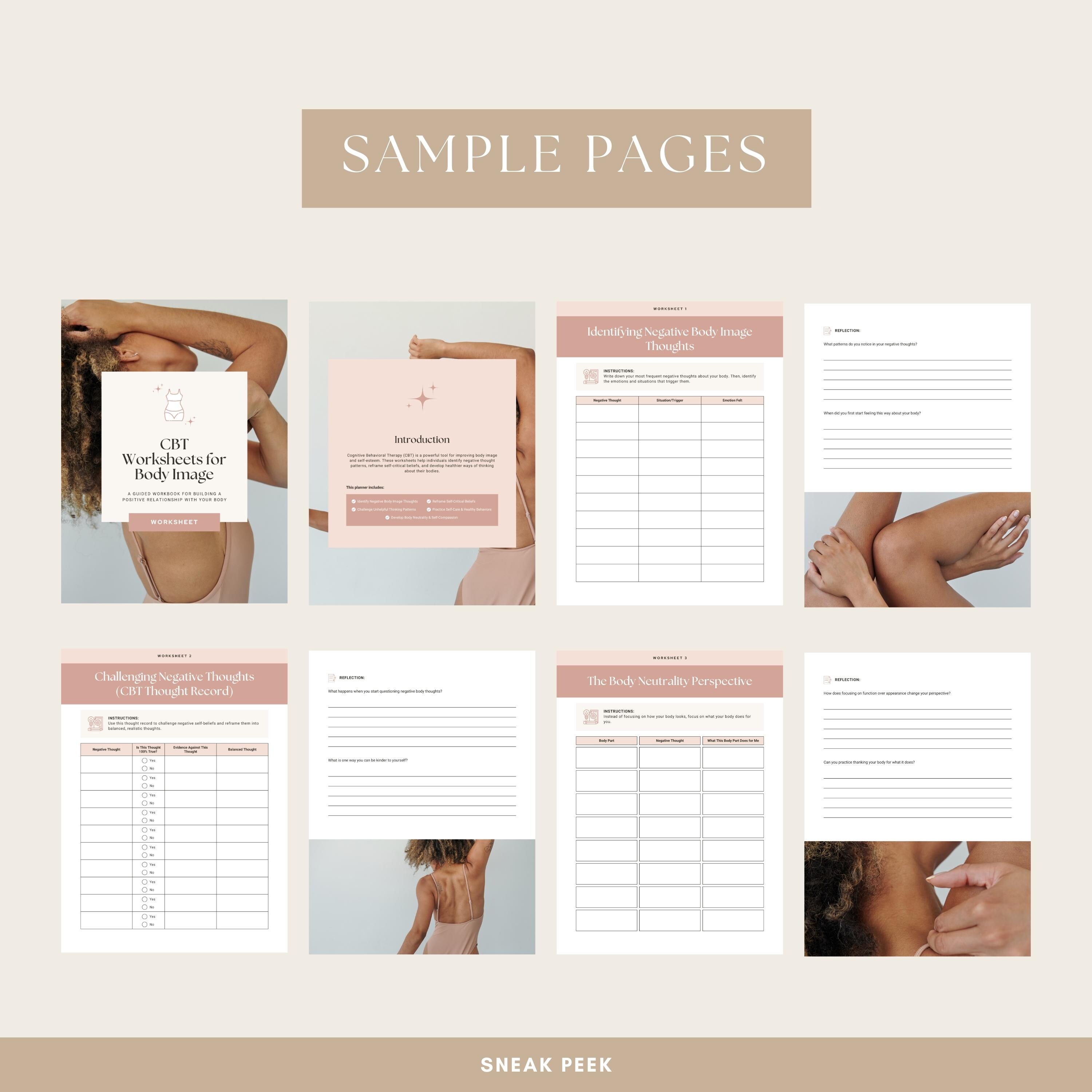 CBT Body Image Worksheets | Printable Therapy Workbook | Self-esteem ...