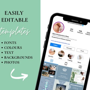May include: A screenshot of an Instagram profile for Apex Acupuncture Clinic. The profile picture shows a close-up of a person's ankle receiving acupuncture. The profile has 213 posts, 9.8k followers, and 2.1k following. The bio reads "Healing sessions for the mind, body & soul. Acupuncture & Chinese medicine. www.apexacupunctureclinic.com". The profile has buttons for "Follow", "Messages", and "Email". Below the buttons are a grid of nine images, each showing a different aspect of the clinic's services. The images include a person receiving acupuncture, a store, a training session, and news.