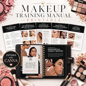 Makeup Training Manual For Make Up Artist, Canva Beauty Template, Editable Glam Guide, Printable Teacher Handbook, MUA Artist PDF, Business