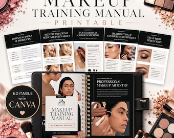 Makeup Training Manual For Make Up Artist, Canva Beauty Template, Editable Glam Guide, Printable Teacher Handbook, MUA Artist PDF, Business