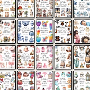 Peut inclure: Un ensemble de collections d'autocollants num&eacute;riques sur divers th&egrave;mes, notamment le cottagecore, la vie &agrave; la ferme, les cr&eacute;atures de No&euml;l, le Nouvel An autour du monde, le pays des merveilles d'hiver, la culture japonaise, les r&ecirc;ves de chinoiserie, les cheers de cocktails, les cr&eacute;atures de dessins anim&eacute;s, le bonheur de b&eacute;b&eacute;, la Saint-Valentin rose, No&euml;l d&eacute;licieux, No&euml;l rose, l'hiver douillet, l'Ouest sauvage, les voyages en Italie, l'heure du caf&eacute;, l'infirmi&egrave;re rose, No&euml;l kawaii et P&acirc;ques. Chaque collection comprend une vari&eacute;t&eacute; d'illustrations &agrave; l'aquarelle.