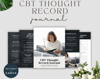 CBT Thought Record Journal Printable | Guided Workbook for Negative Thoughts | Canva Mental Health Tracker | Emotional Balance PDF