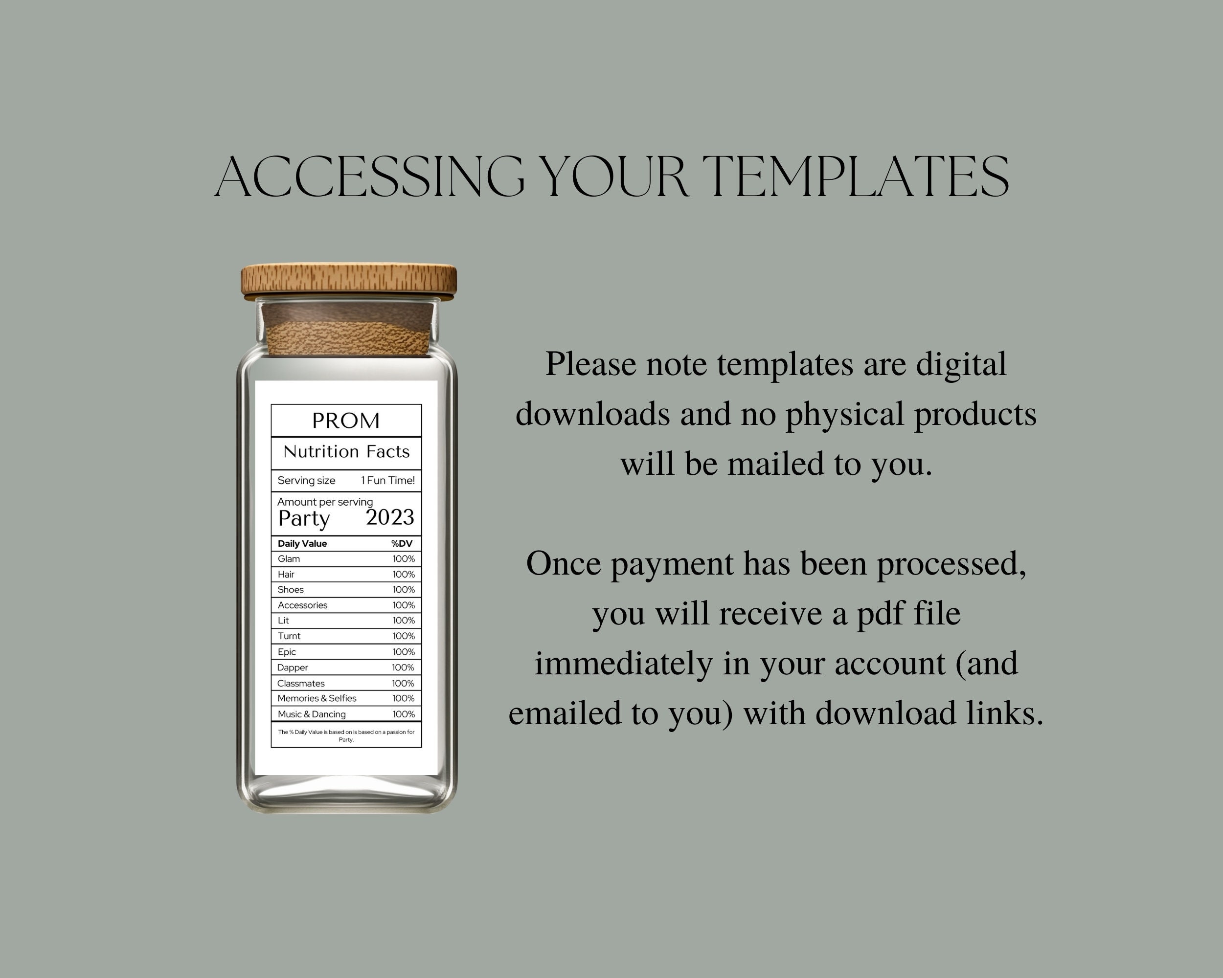 Prom Nutrition Facts Printable DIY Present Canva Templates - Etsy