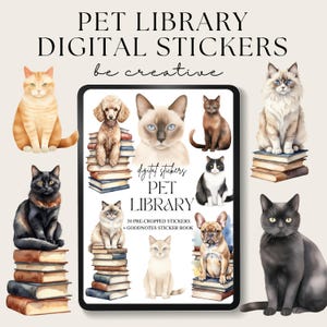 Stickers agenda numérique pour bibliothèque d'animaux de compagnie, autocollants mignons de chat et de chien, images livresques de notabilité d'animal, autocollants de fourrure de bébé de Goodnotes, décoration d'ipad