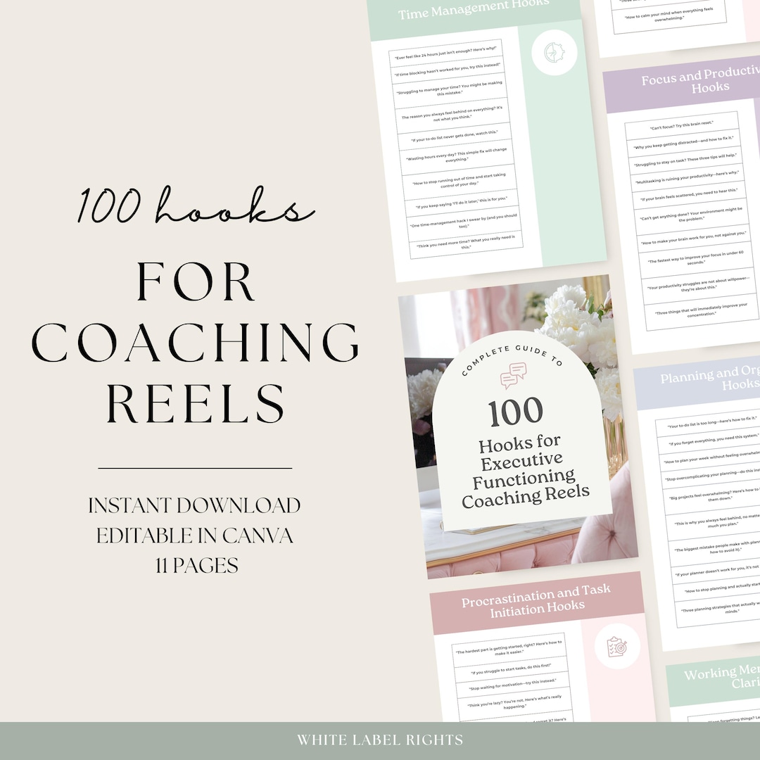 100 Hooks for Executive Functioning Coaching Reels, Canva Template ...