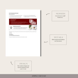May include: A white document with text and graphics, featuring a checklist for program maintenance. The design includes sections for bonus resources and program success tips. The document is labeled "Modern" and "Details".