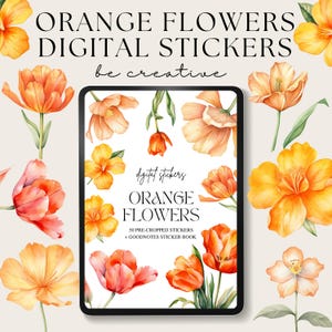 Orange Flowers Digital Stickers, Goodnotes Floral Stickers, Plant Stickers, Goodnotes Planner Collection, Notability Ipad Set, Png Stickers