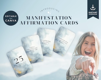 Manifestationskortlek, Affirmationskortmall Canva, Utskrivbara visdomskort, Redigerbara akvarellkort för självkänsla, Konstnärliga