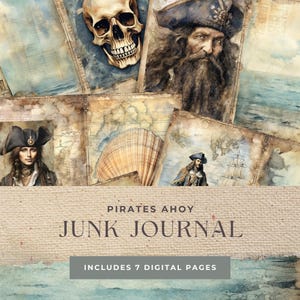 Pirates Junk Journal, Pirate Digital Pages, Ships Ahoy Scrapbooking Instant Download, Scrapbook Paper, Ocean Insert, Sea Art Supplies