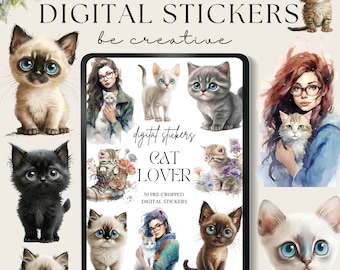 Cat Lover Digital Planner Stickers, Kitten Digital Stickers, Goodnotes Stickers, Crazy Cat Lady Stickers, Notability Journal, Animal Pngs