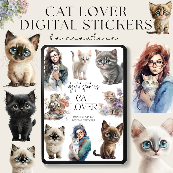 Cat Lover Digital Planner Stickers, Kitten Digital Stickers, Goodnotes Stickers, Crazy Cat Lady Stickers, Notability Journal, Animal Pngs